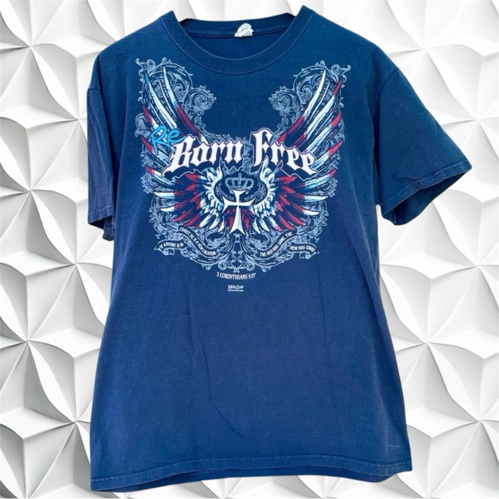 JerZees Re-Born Free Blue Christian Cotton Tee